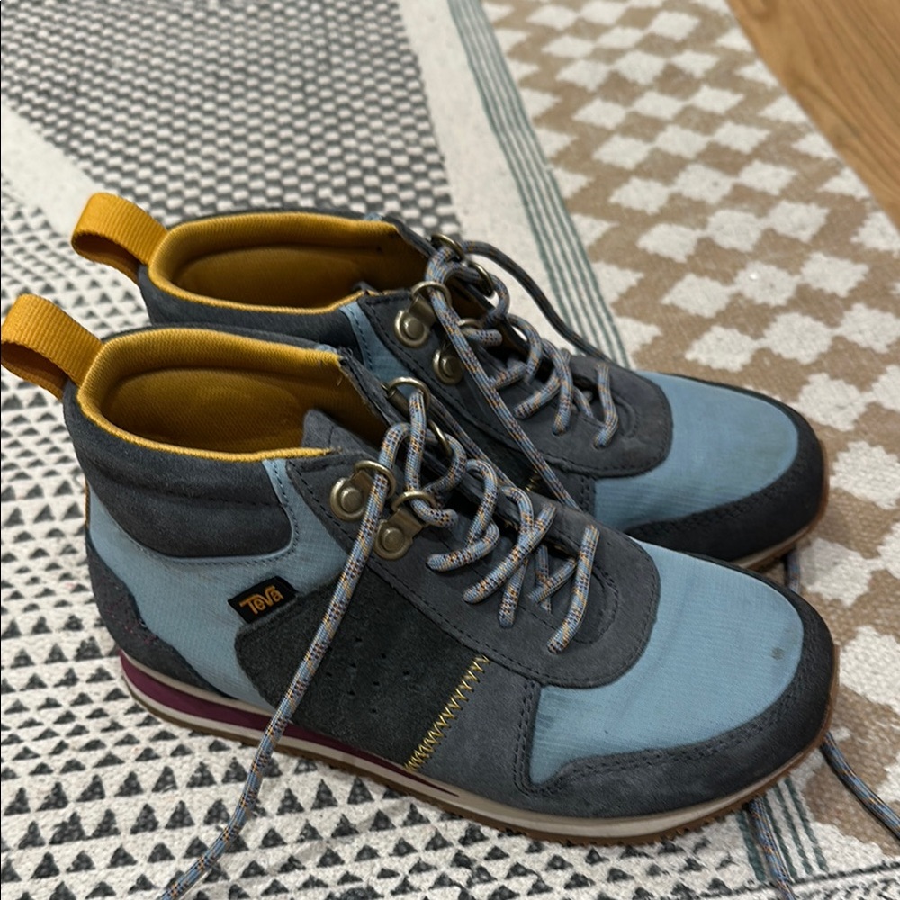 Teva Blue and Gray High-Top Sneakers with Suede Accents